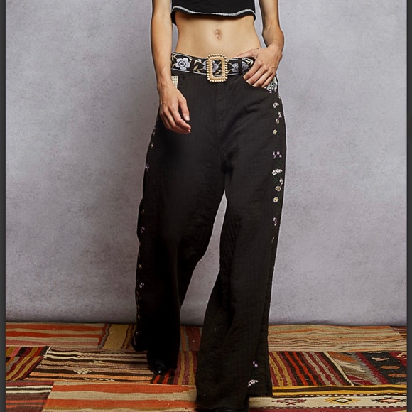 POL embroidered double gauze pants - belt not included - Picture 5 of 6